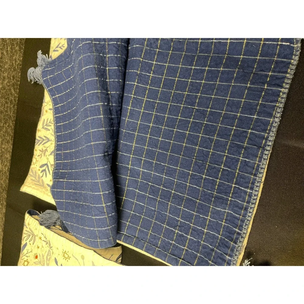 Set of 2‎ Hanukkah Menorah Quilted Table Runner Reversible Blue Gold Plaid 6ft